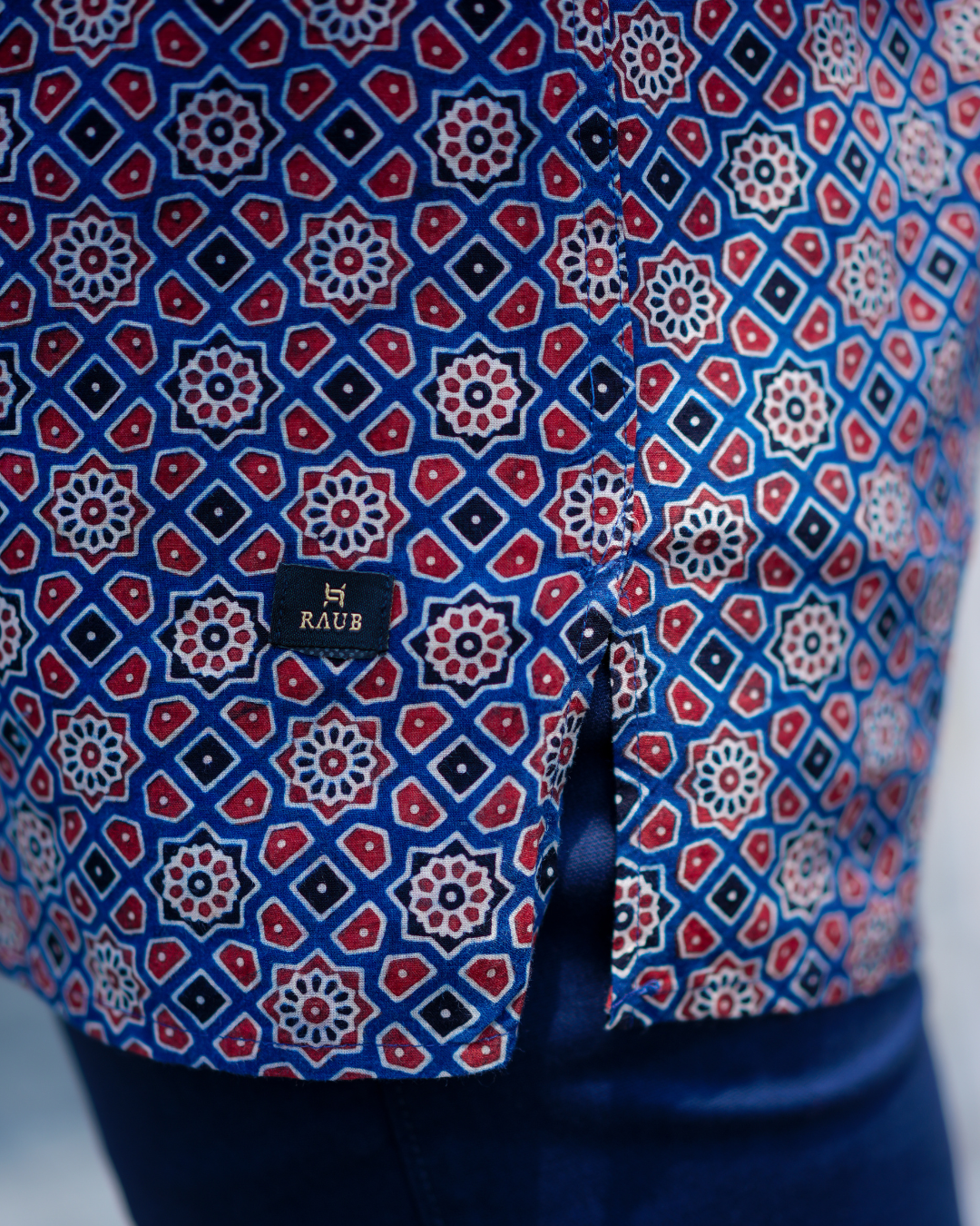 Blue Ajrak Pure Cotton Bushirt for Men